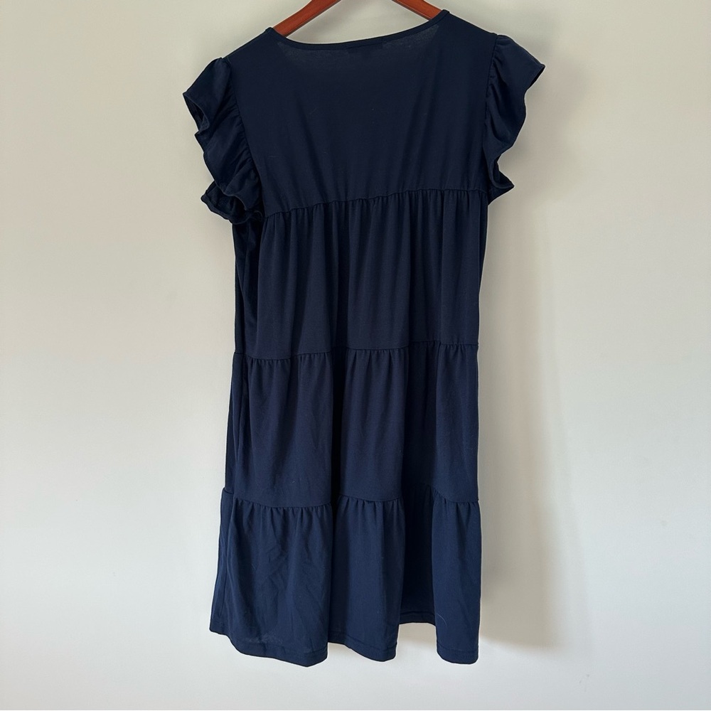 Navy Tiered Size Large Ruffle Dress - Picture 3 of 4